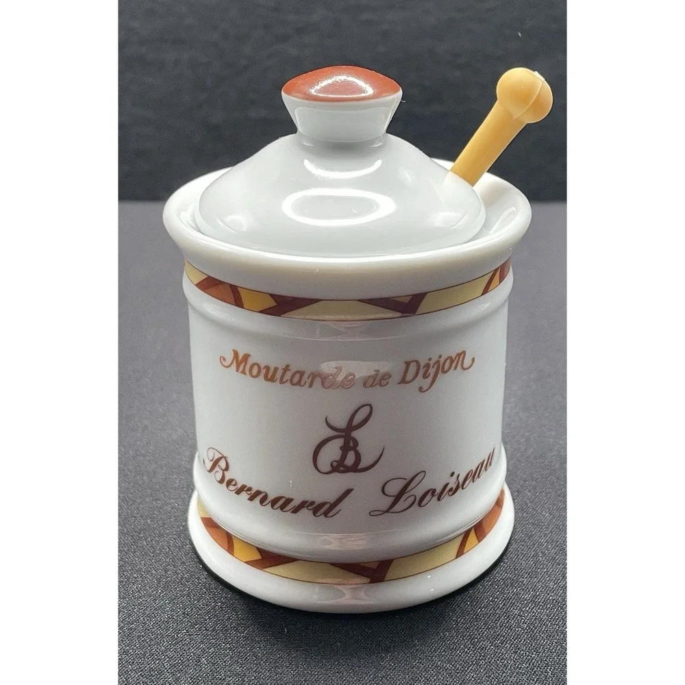 Vintage 1973‎ Bernard Loiseau Mustard Pot Jar. Made France by Edmond Fallot.